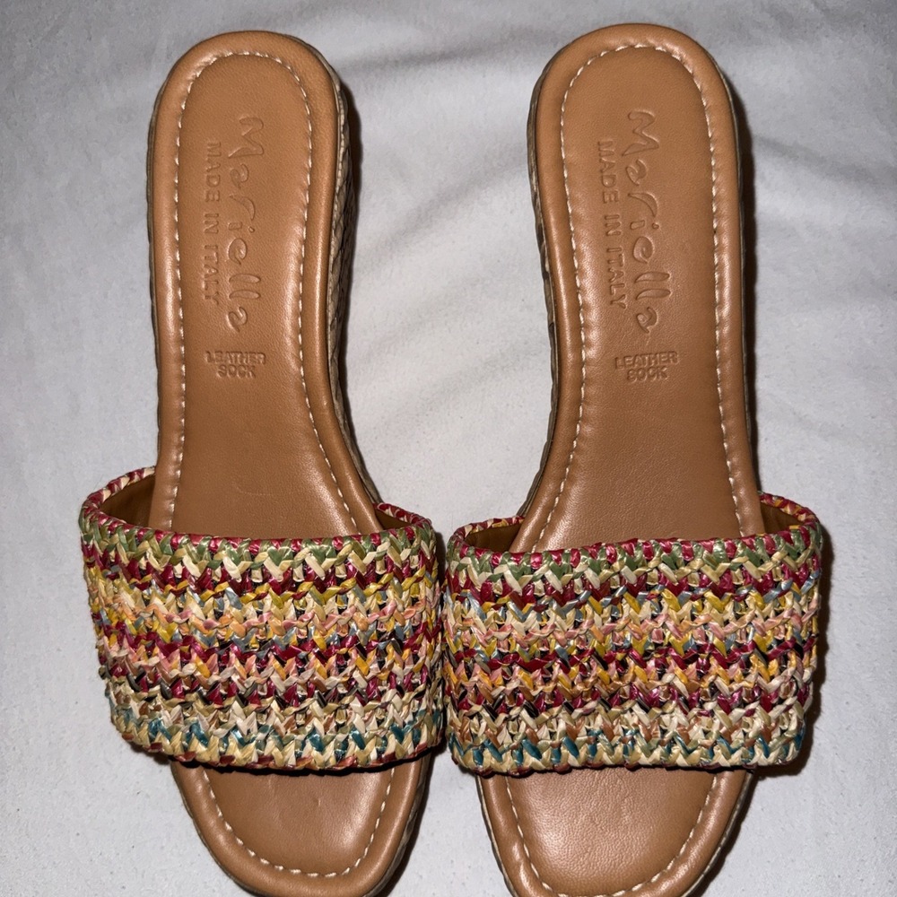 Mariella Womens Leather Sock Wedge Sandals Made In Italy Multicolor Size 8